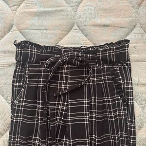 Black and White Plaid Pants ribbon pocket bag waist